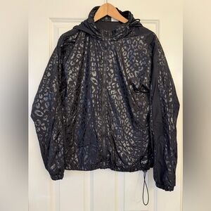 Victoria’s Secret PINK Black Leopard Print Hooded Windbreaker Jacket Size XS/S